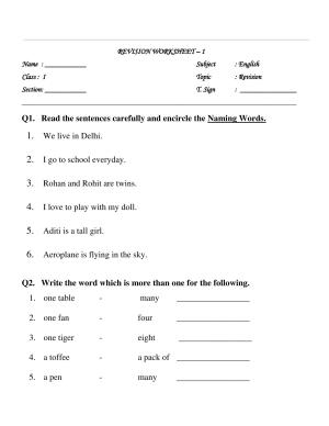 Worksheet for Class 1 English Assignment 77
