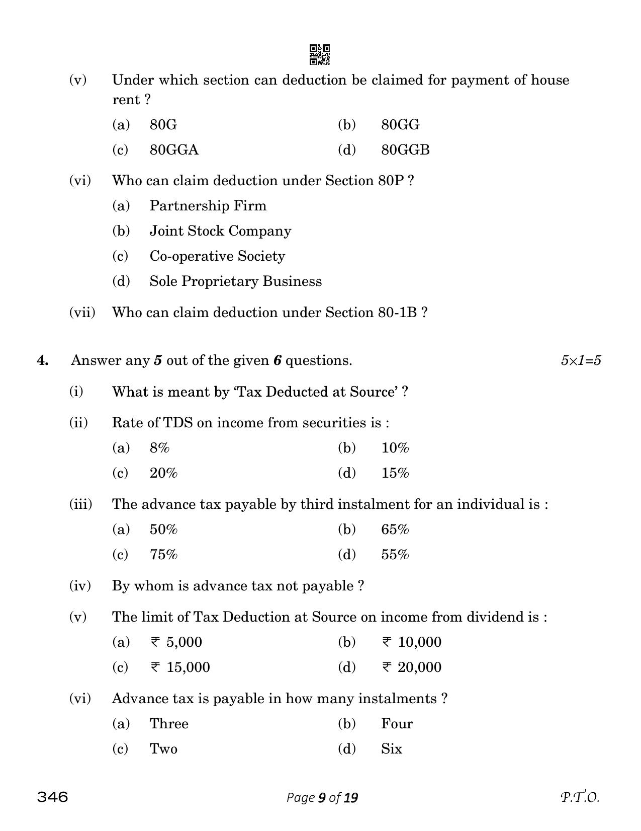 CBSE Class 12 Taxation (Compartment) 2023 Question Paper - Page 9