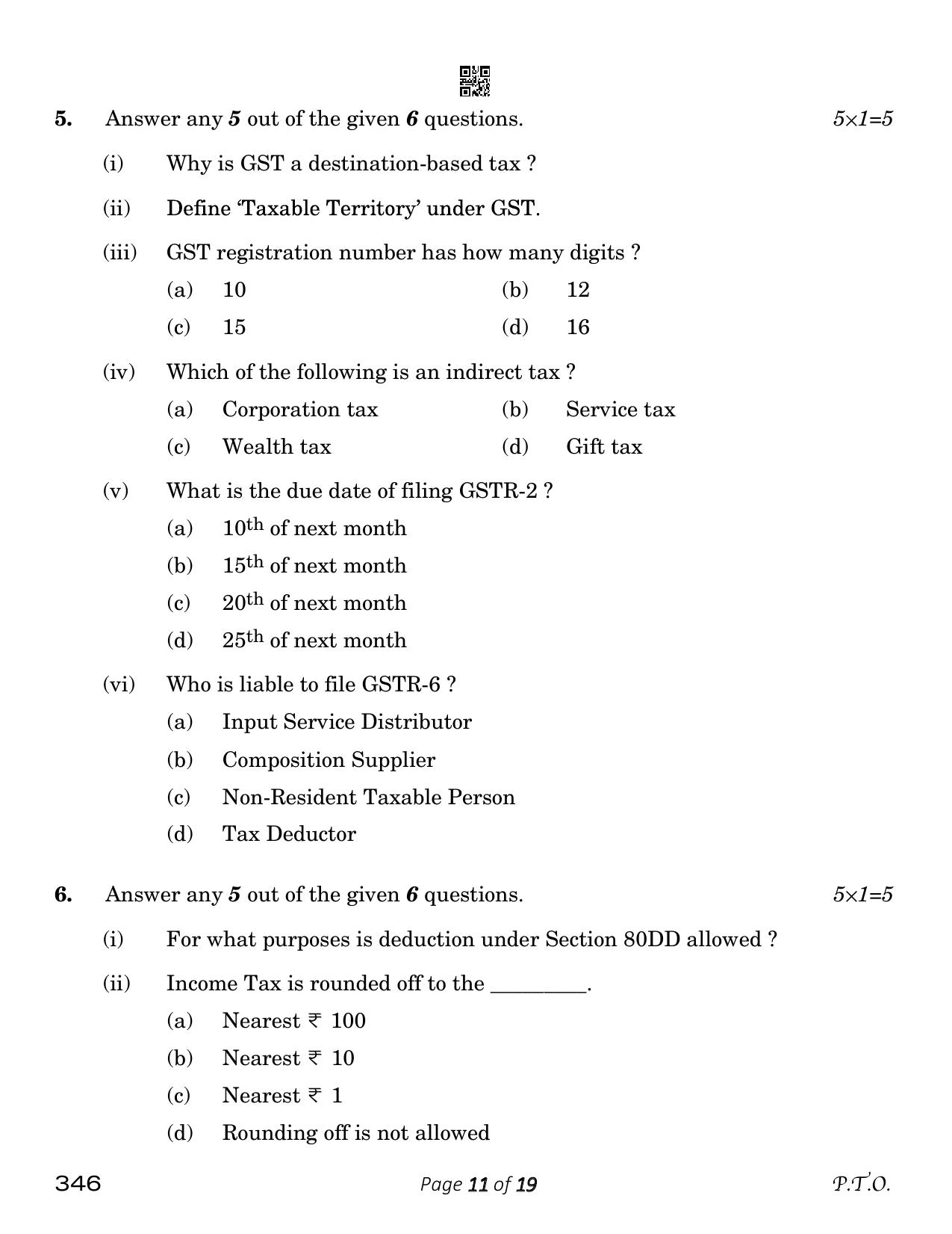 CBSE Class 12 Taxation (Compartment) 2023 Question Paper - Page 11