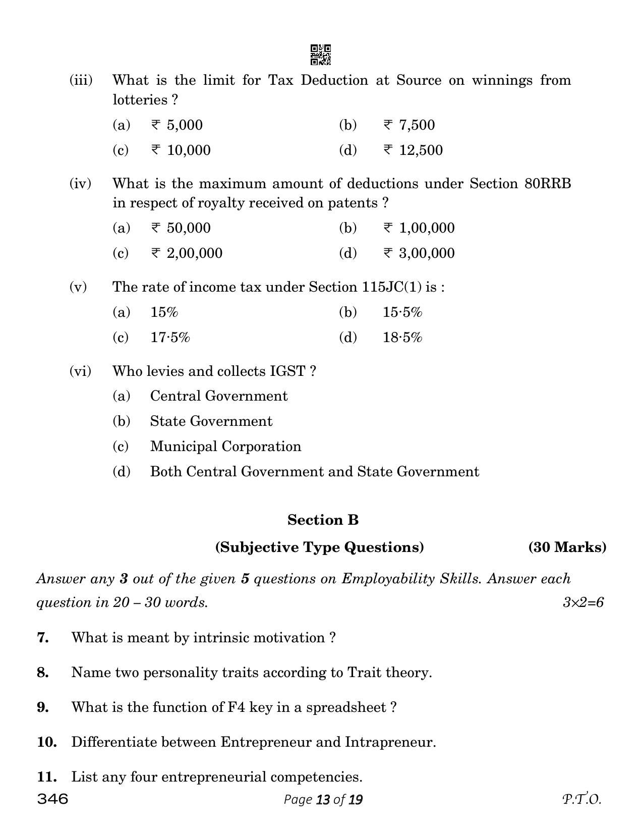 CBSE Class 12 Taxation (Compartment) 2023 Question Paper - Page 13