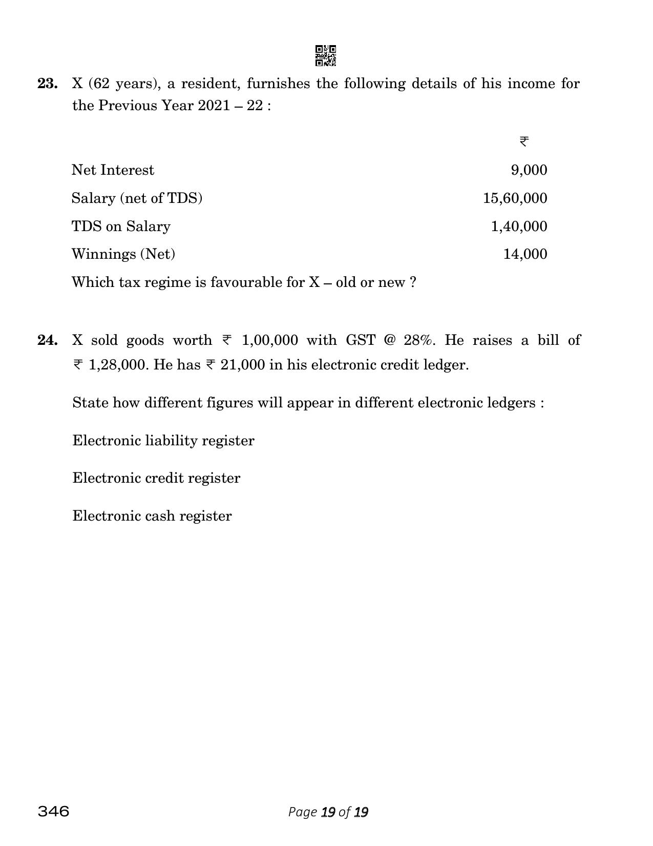 CBSE Class 12 Taxation (Compartment) 2023 Question Paper - Page 19