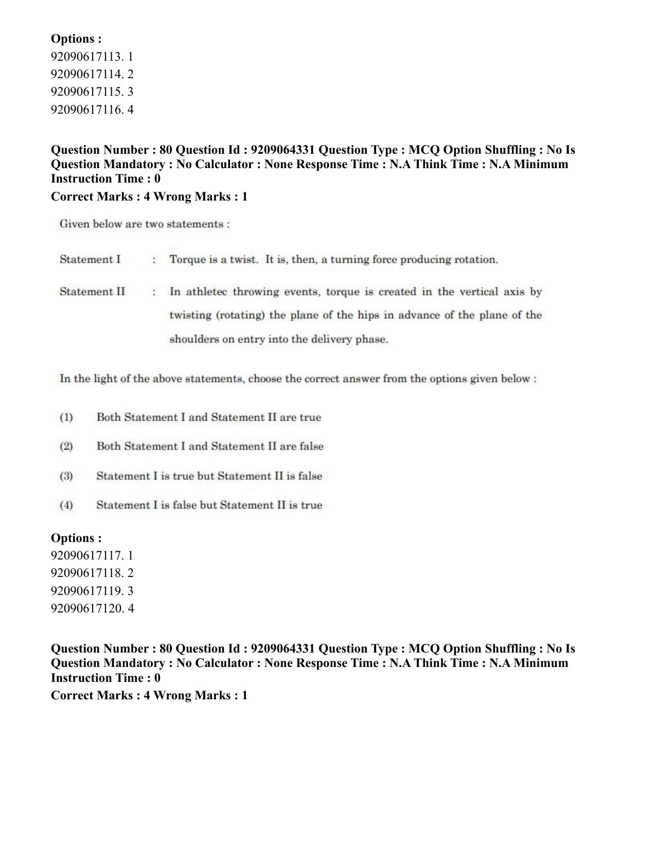 CUET PG 2023: COQP20 – Sports Physiology (Eng.)- Shift 1 (06-06-2023) Question Paper - Page 87