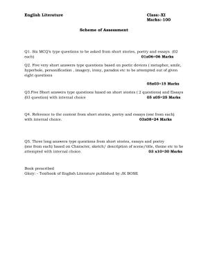 JKBOSE Class 11 Eng Literature Model Question Paper
