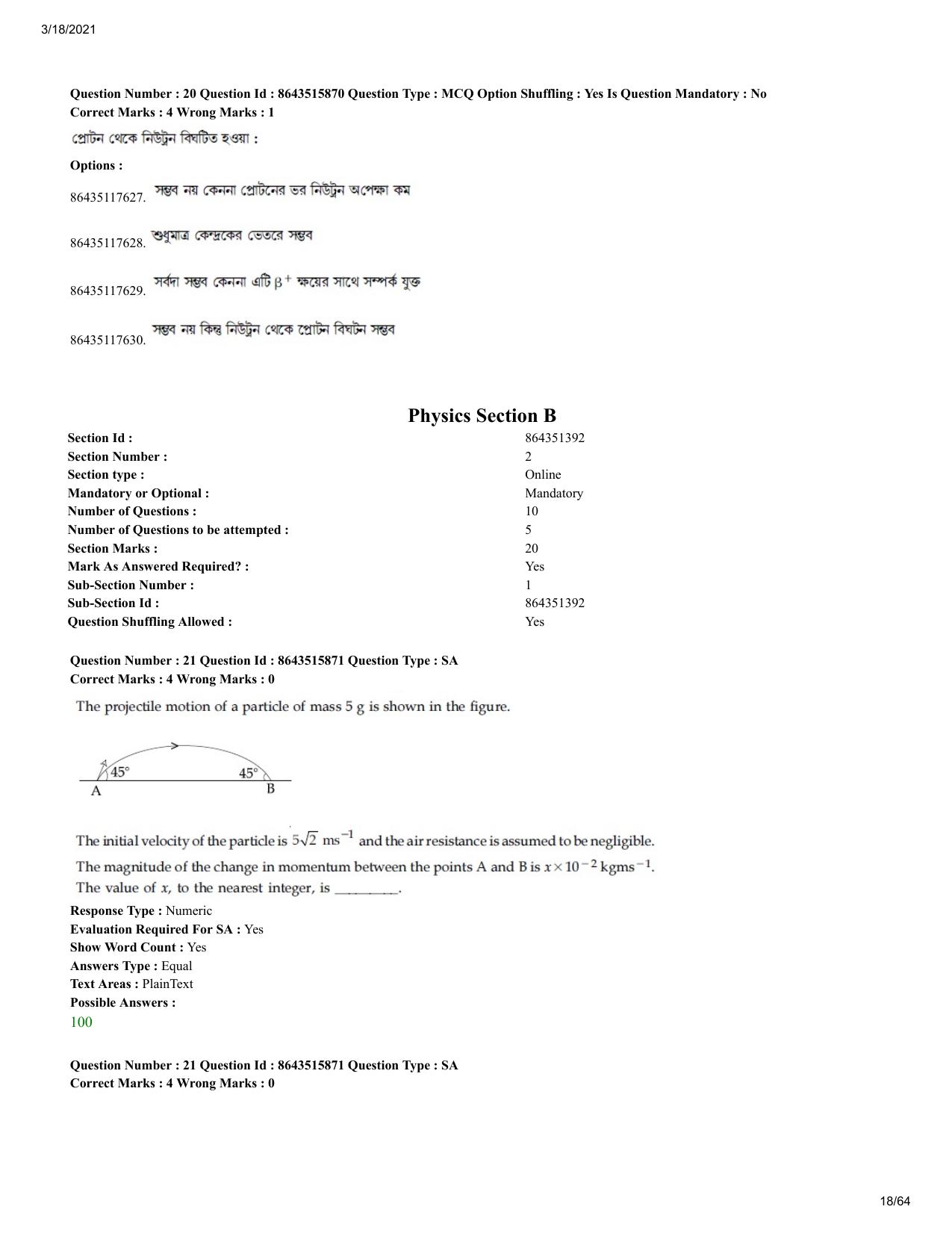 JEE Mains 2021: BTech EB (Shift 2) 18-03-2021 Question Paper - Page 18