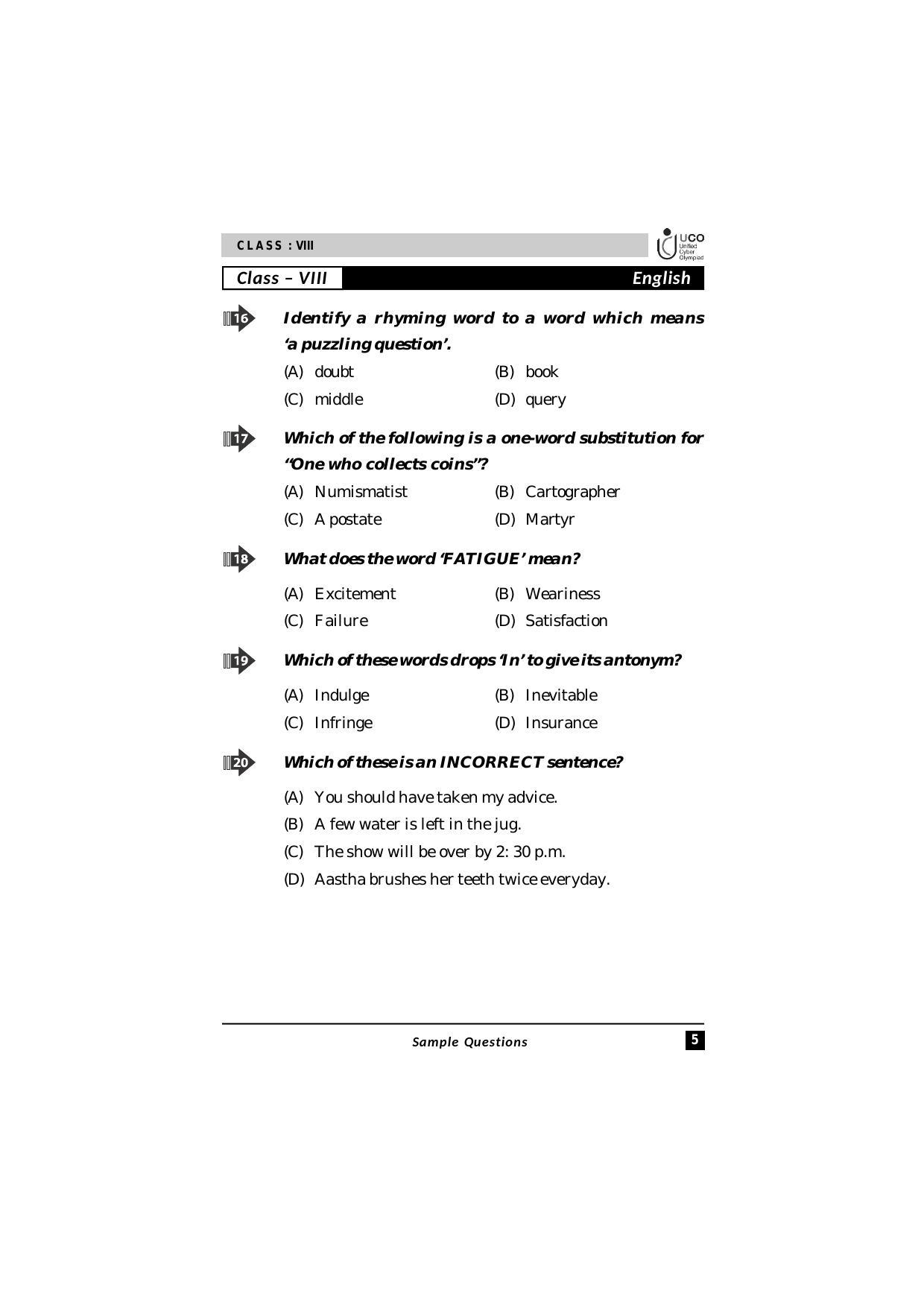 UCO Sample Papers for Class 8 - Page 5