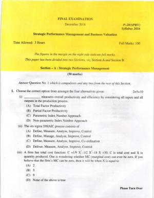 ICMAI Dec 2018 Strategic Performance Management & Business Valuation Question Paper (Final)