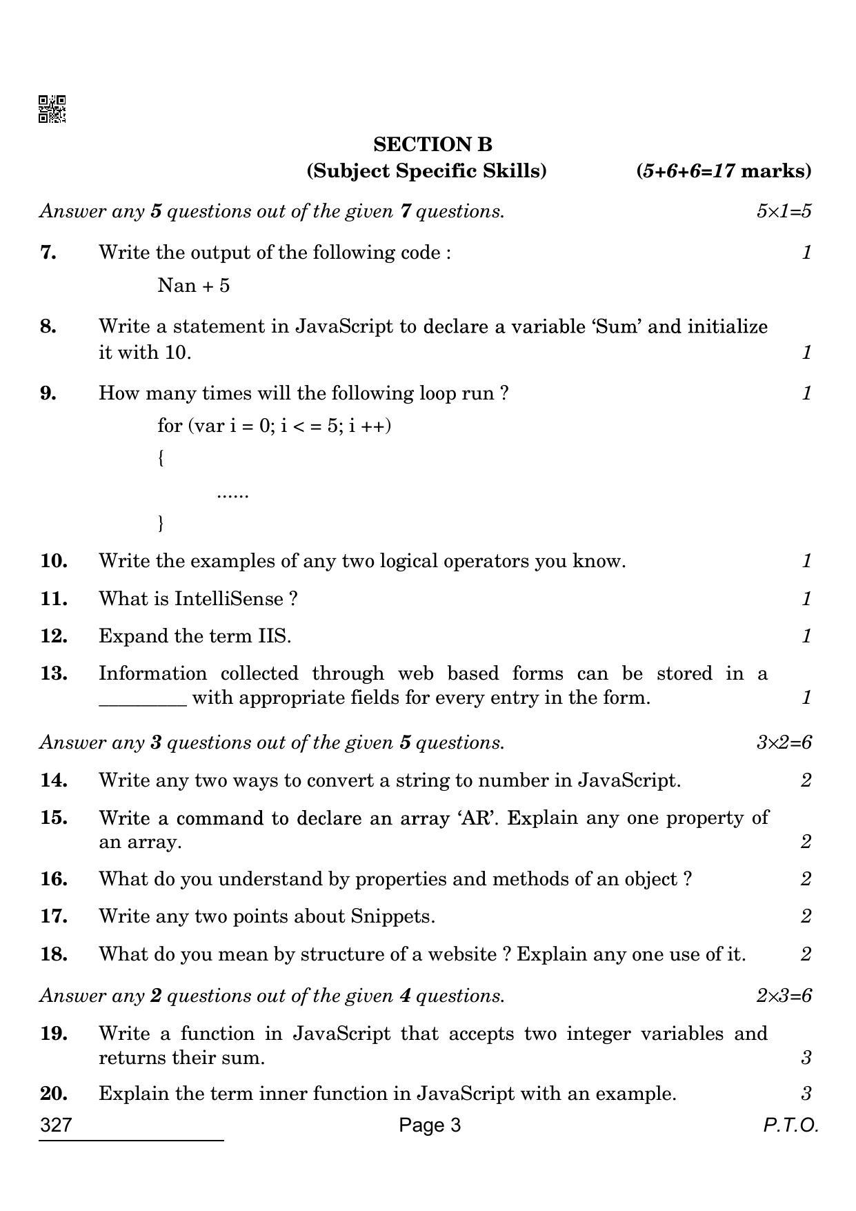 CBSE Class 12 327 Web Applications 2022 Question Paper - Page 3