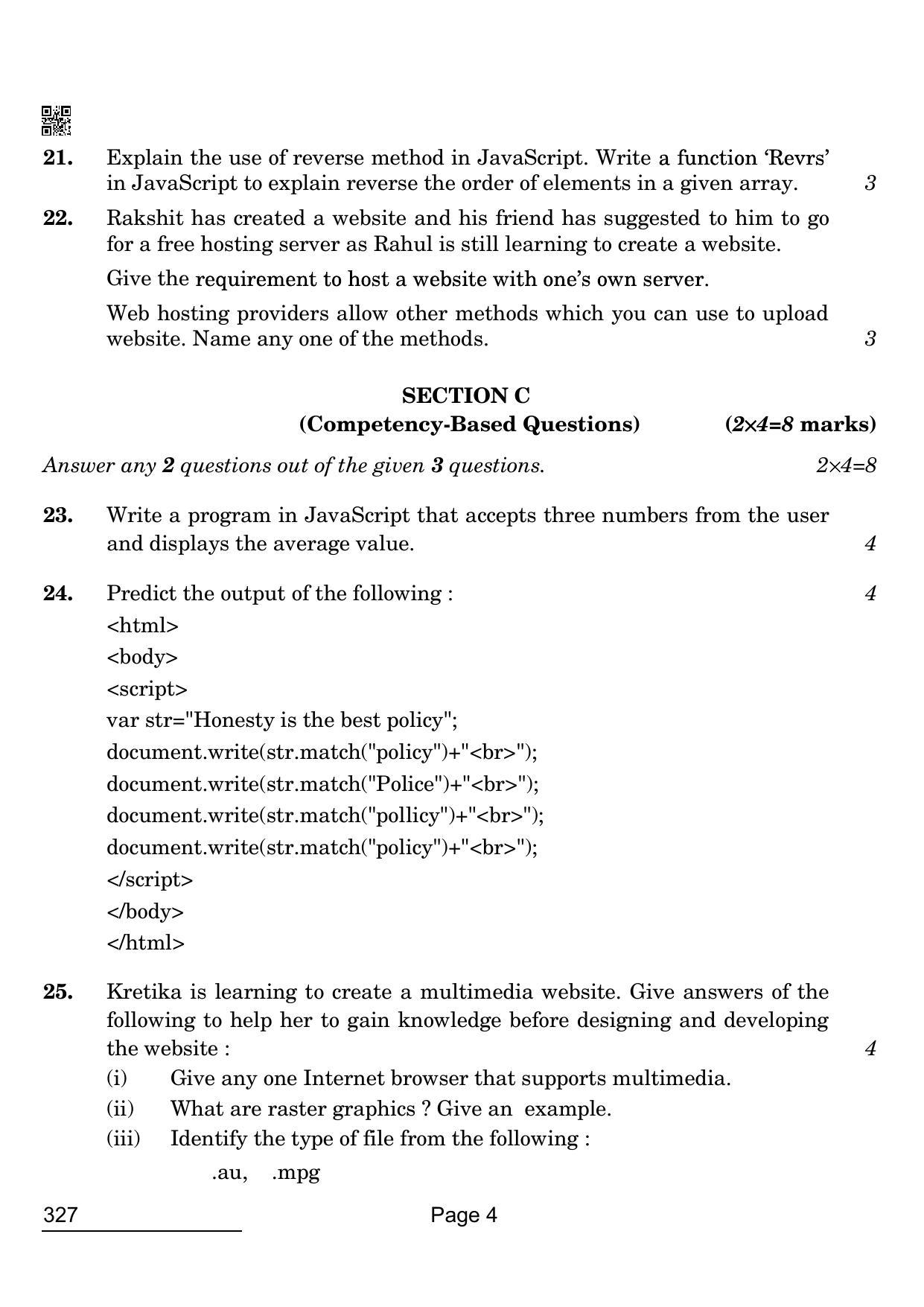 CBSE Class 12 327 Web Applications 2022 Question Paper - Page 4