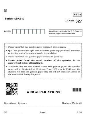 CBSE Class 12 327 Web Applications 2022 Question Paper