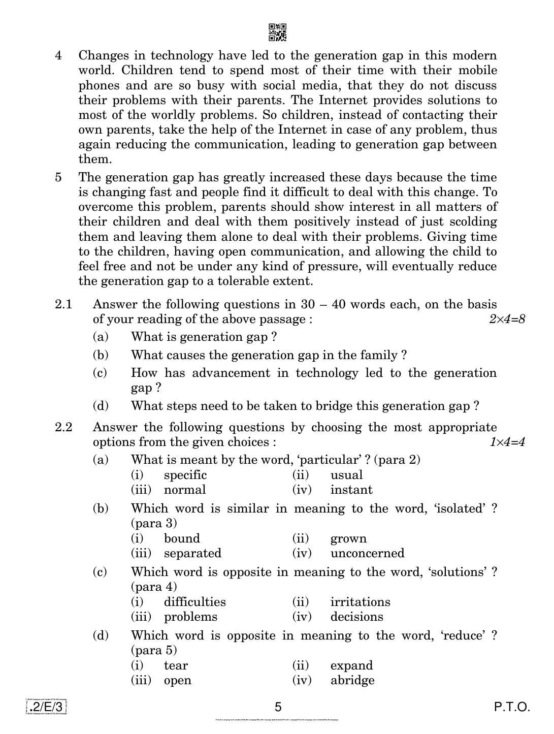 CBSE Class 10 2-C-3 Eng Lang. And Literature 2020 Compartment Question Paper - Page 5