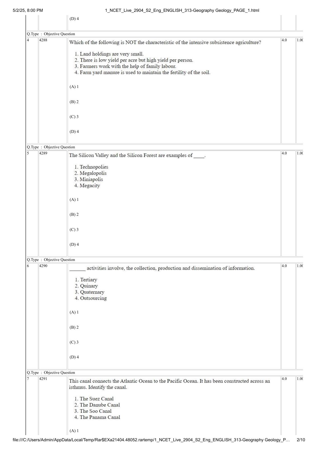 NCET 2025 Question Paper - Geography Geology - Page 2