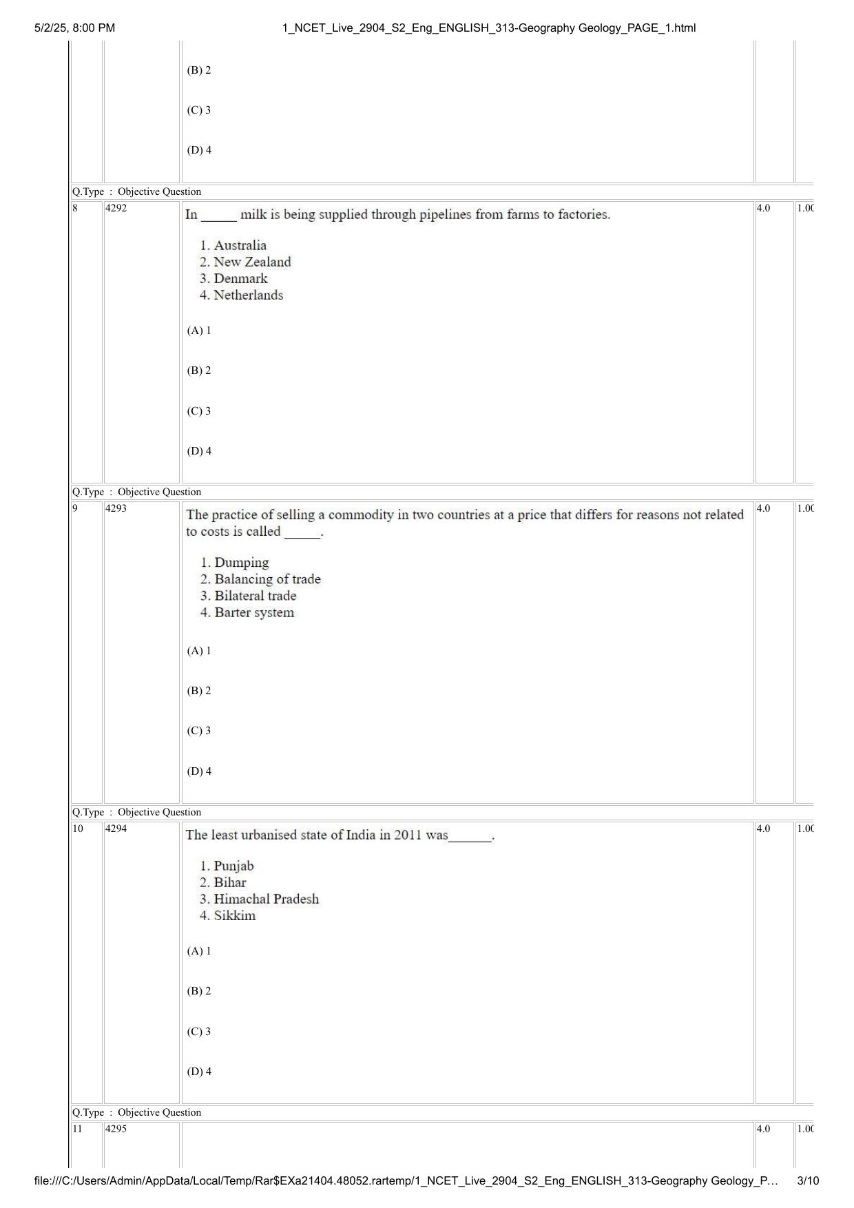 NCET 2025 Question Paper - Geography Geology - Page 3