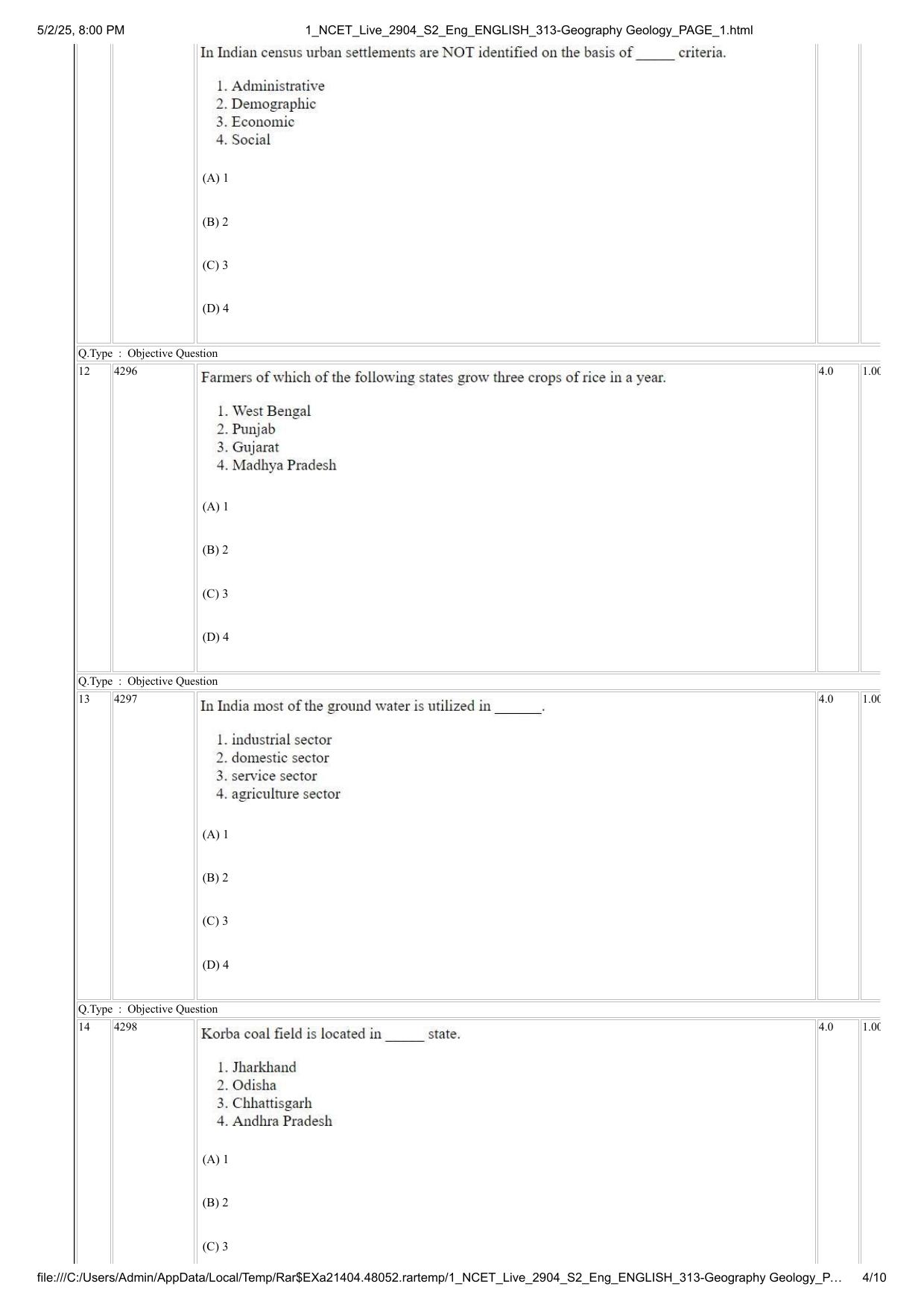 NCET 2025 Question Paper - Geography Geology - Page 4