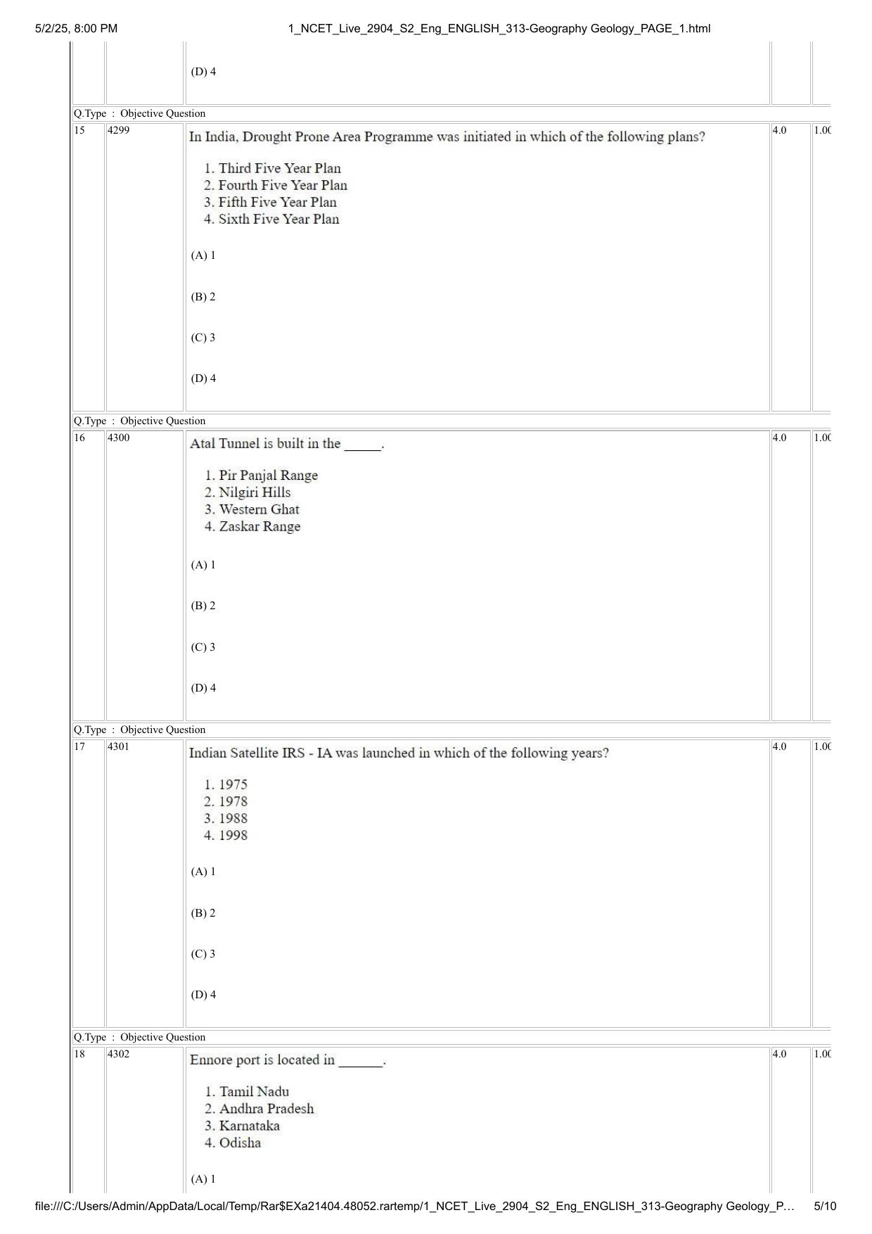 NCET 2025 Question Paper - Geography Geology - Page 5