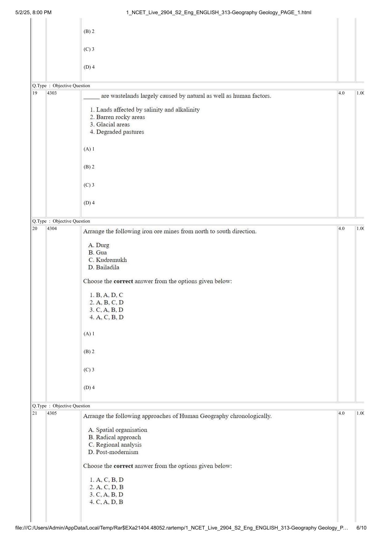 NCET 2025 Question Paper - Geography Geology - Page 6