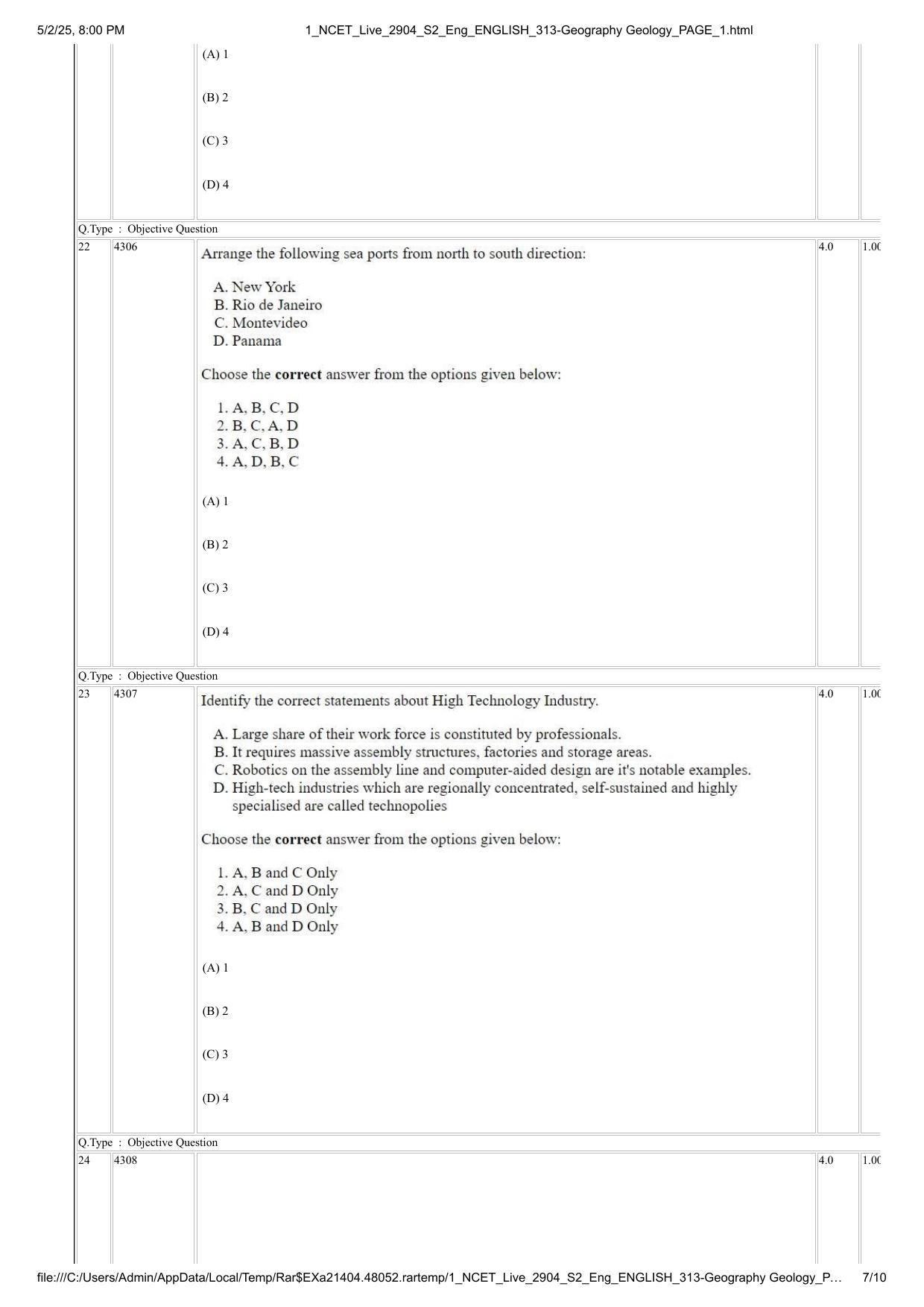 NCET 2025 Question Paper - Geography Geology - Page 7