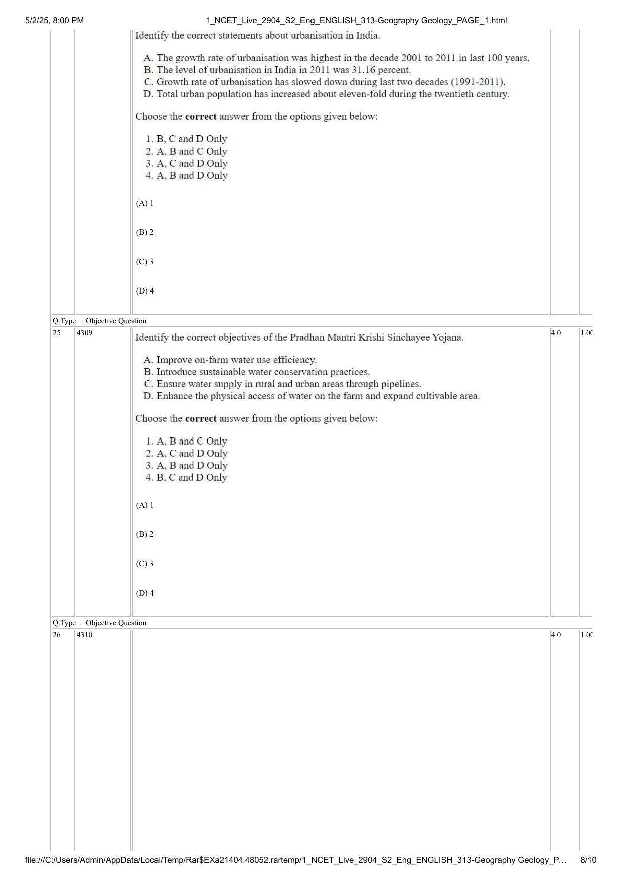 NCET 2025 Question Paper - Geography Geology - Page 8
