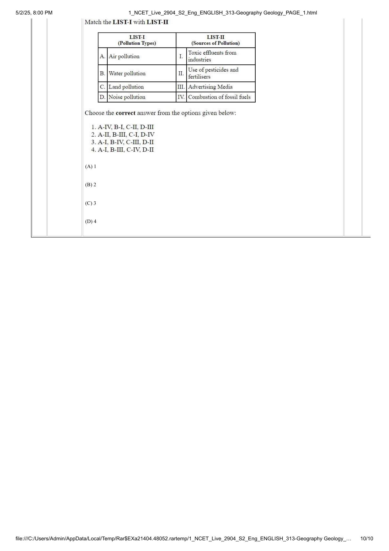 NCET 2025 Question Paper - Geography Geology - Page 10