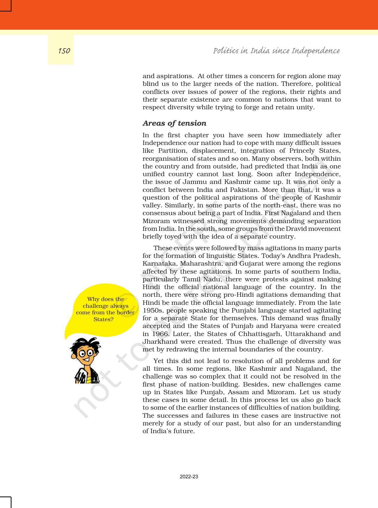 NCERT Book for Class 12 Political Science (Politics In India Since Independence) Chapter 8 Regional Aspirations - Page 3