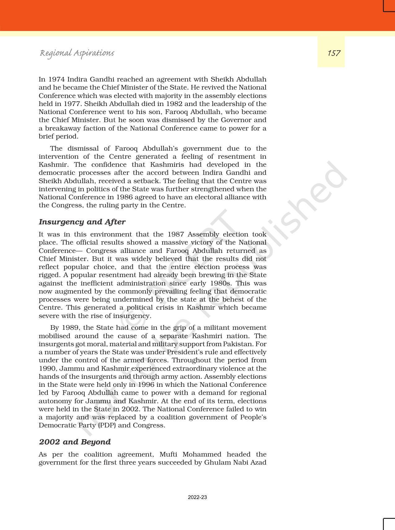 NCERT Book for Class 12 Political Science (Politics In India Since Independence) Chapter 8 Regional Aspirations - Page 10