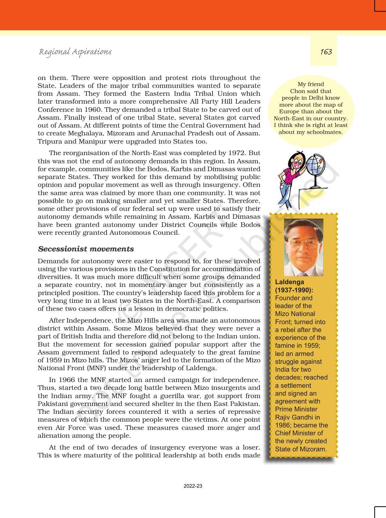 NCERT Book for Class 12 Political Science (Politics In India Since Independence) Chapter 8 Regional Aspirations - Page 16