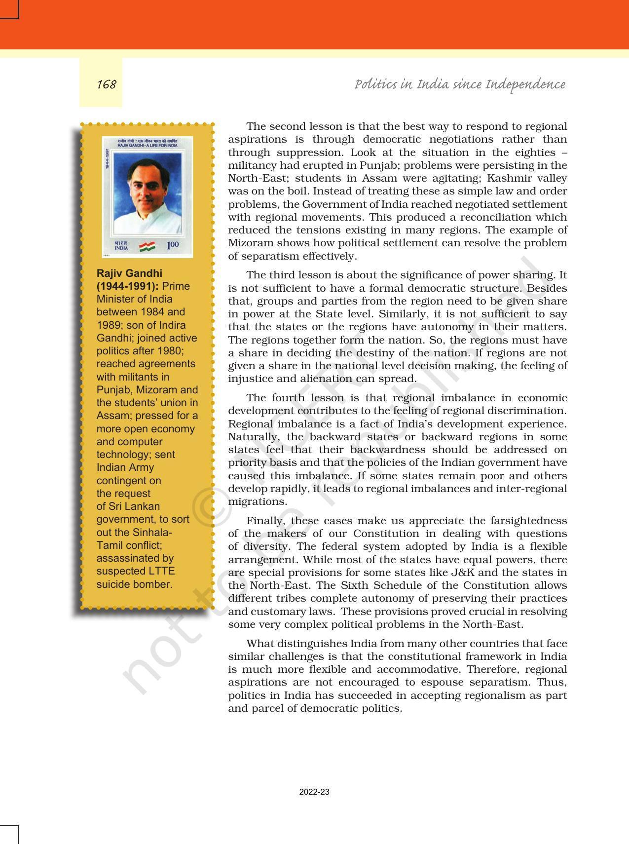 NCERT Book for Class 12 Political Science (Politics In India Since Independence) Chapter 8 Regional Aspirations - Page 21