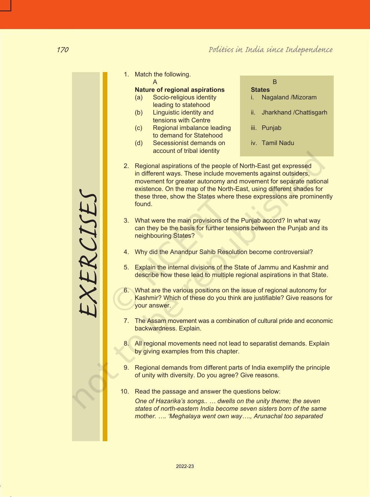 NCERT Book for Class 12 Political Science (Politics In India Since Independence) Chapter 8 Regional Aspirations - Page 23