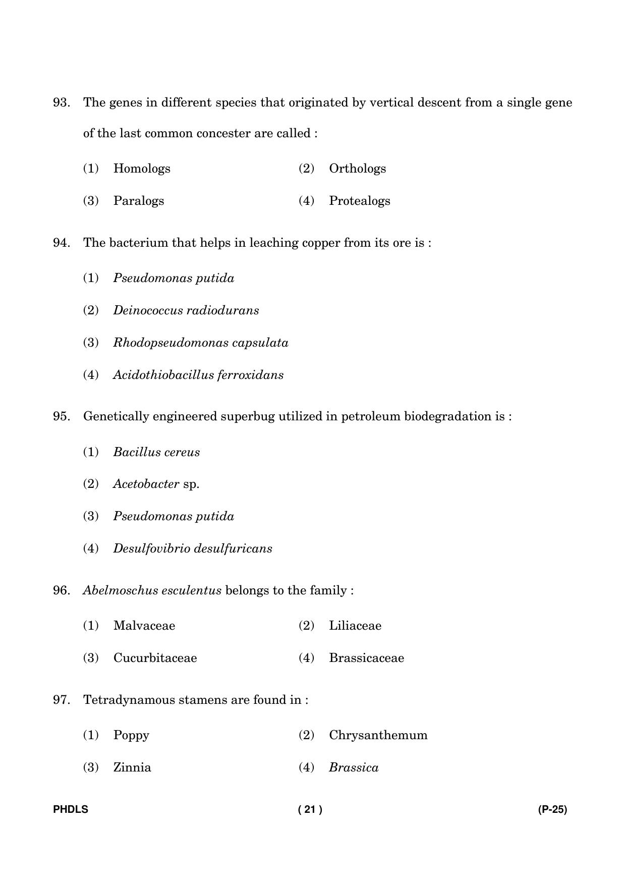 IGNOU PhD Entrance Test Ph. D. (Life Science) Entrance Test, July, 2023 Question Paper - Page 22