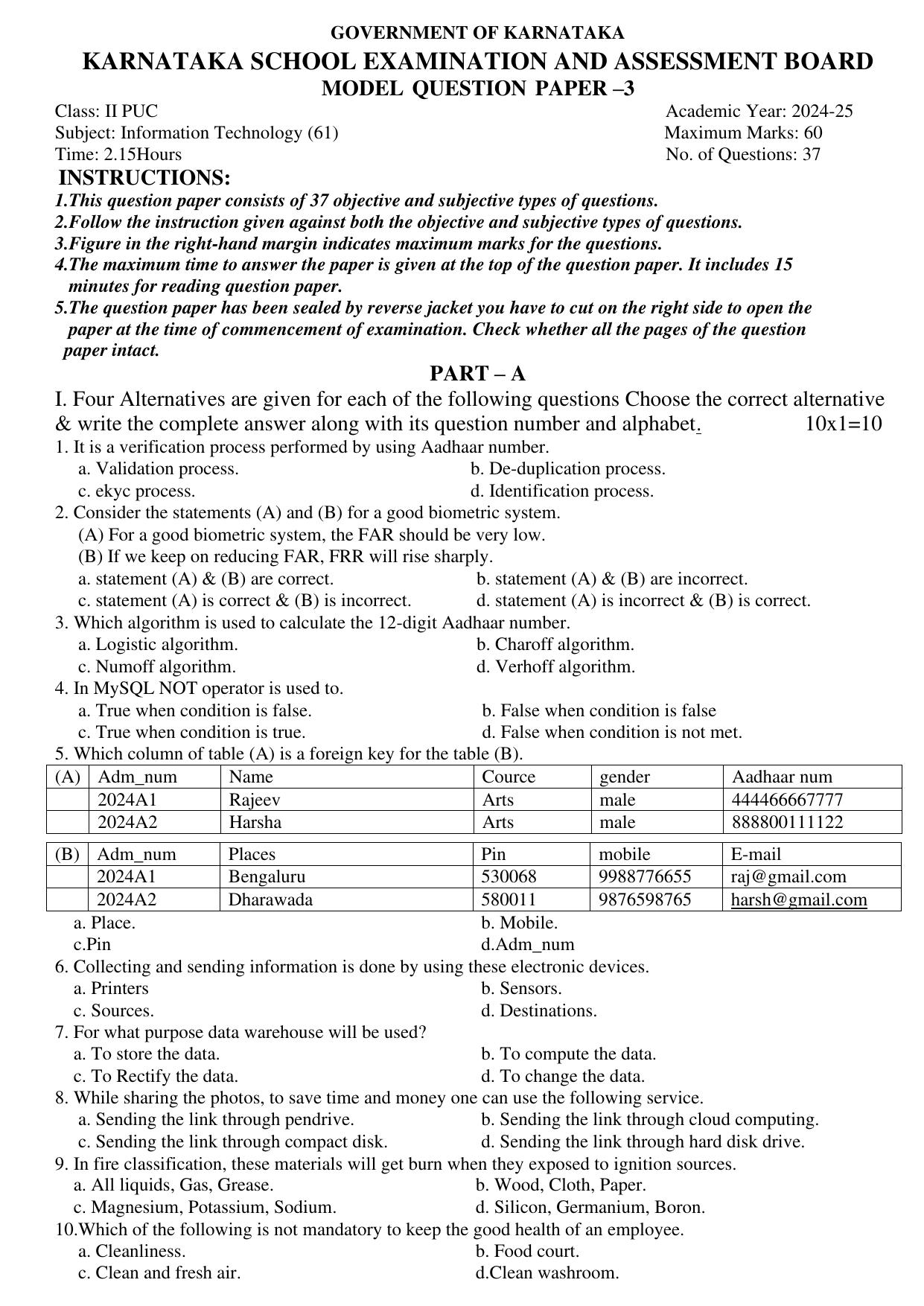 Karnataka II PUC IT Model Question Paper III 2025 - Page 4