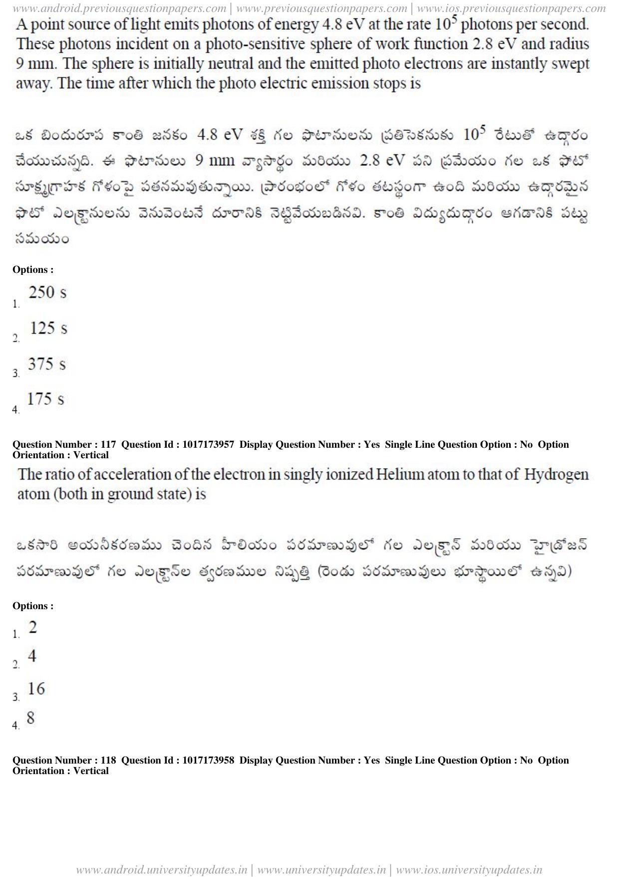 AP EAPCET 2017 - April 24, 2017 Afternoon - Master Engineering Question Paper With Preliminary Keys - Page 66