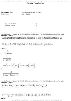 AP EAPCET 2017 - April 24, 2017 Afternoon - Master Engineering Question Paper With Preliminary Keys