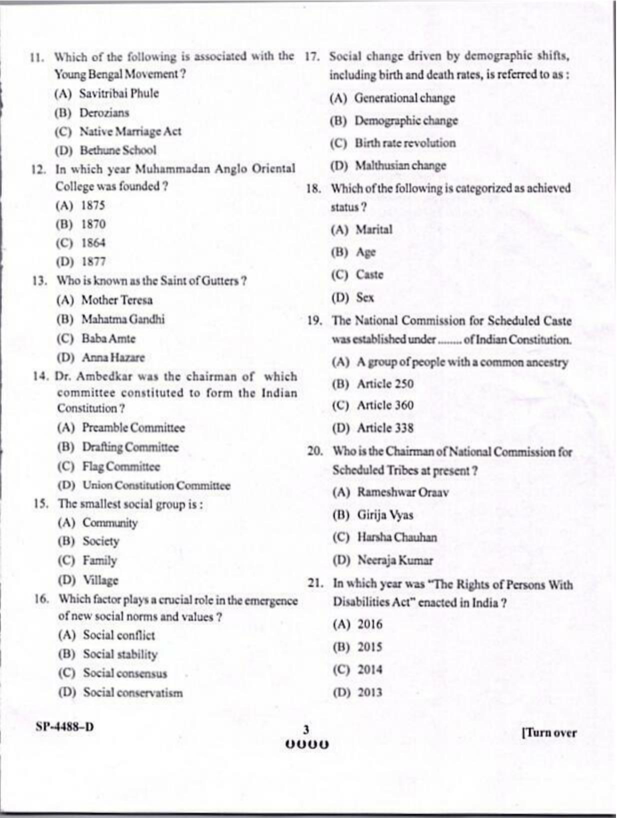 KUET 2024 M.A. Social Work Question Paper - Page 3