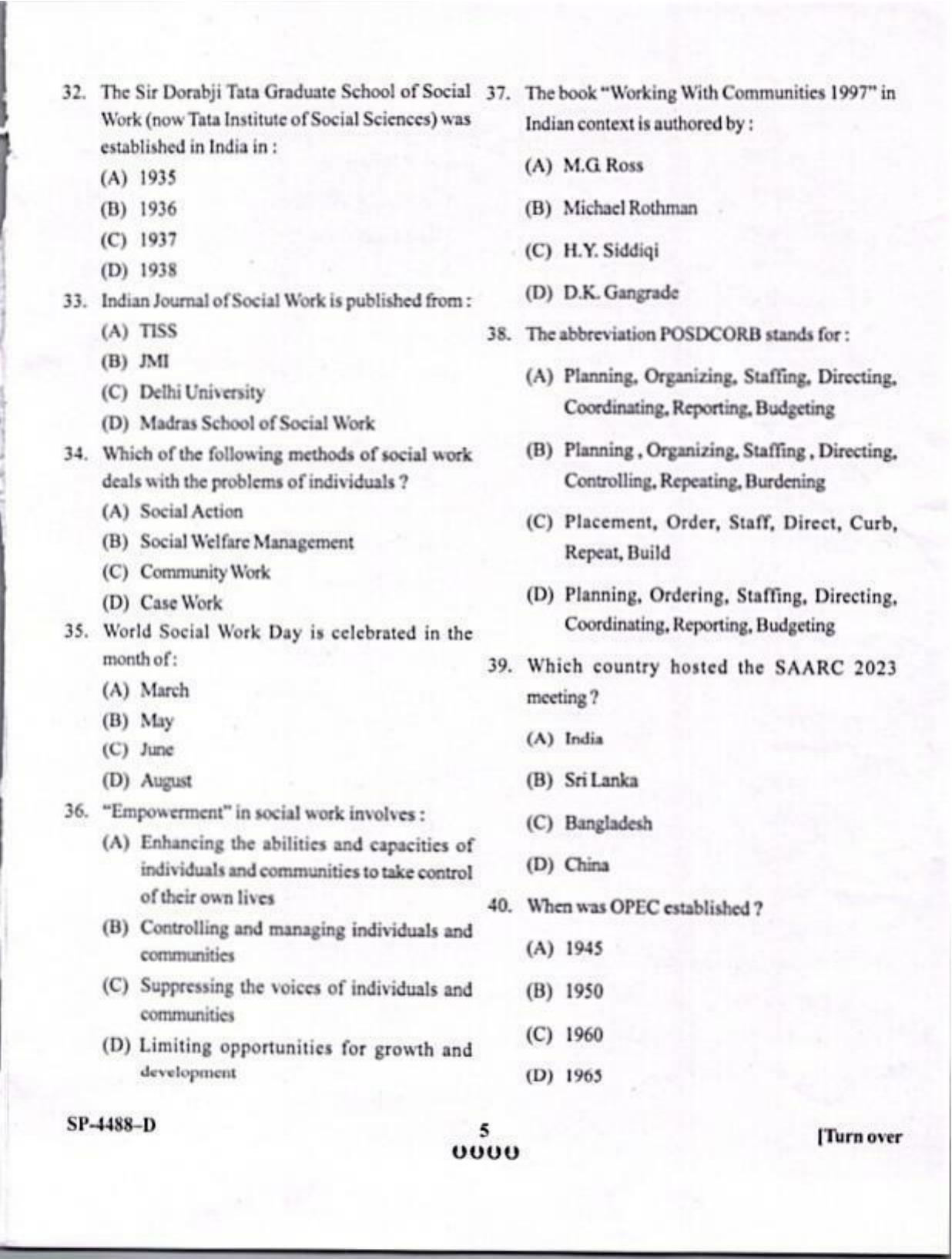 KUET 2024 M.A. Social Work Question Paper - Page 5