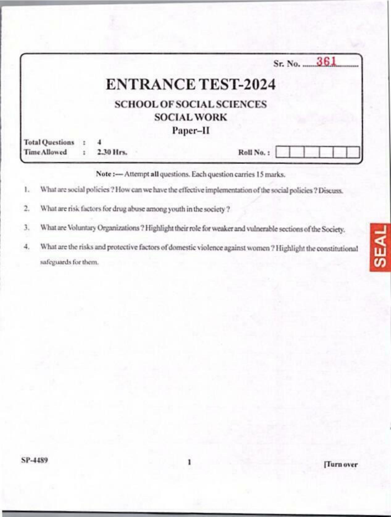 KUET 2024 M.A. Social Work Question Paper - Page 8