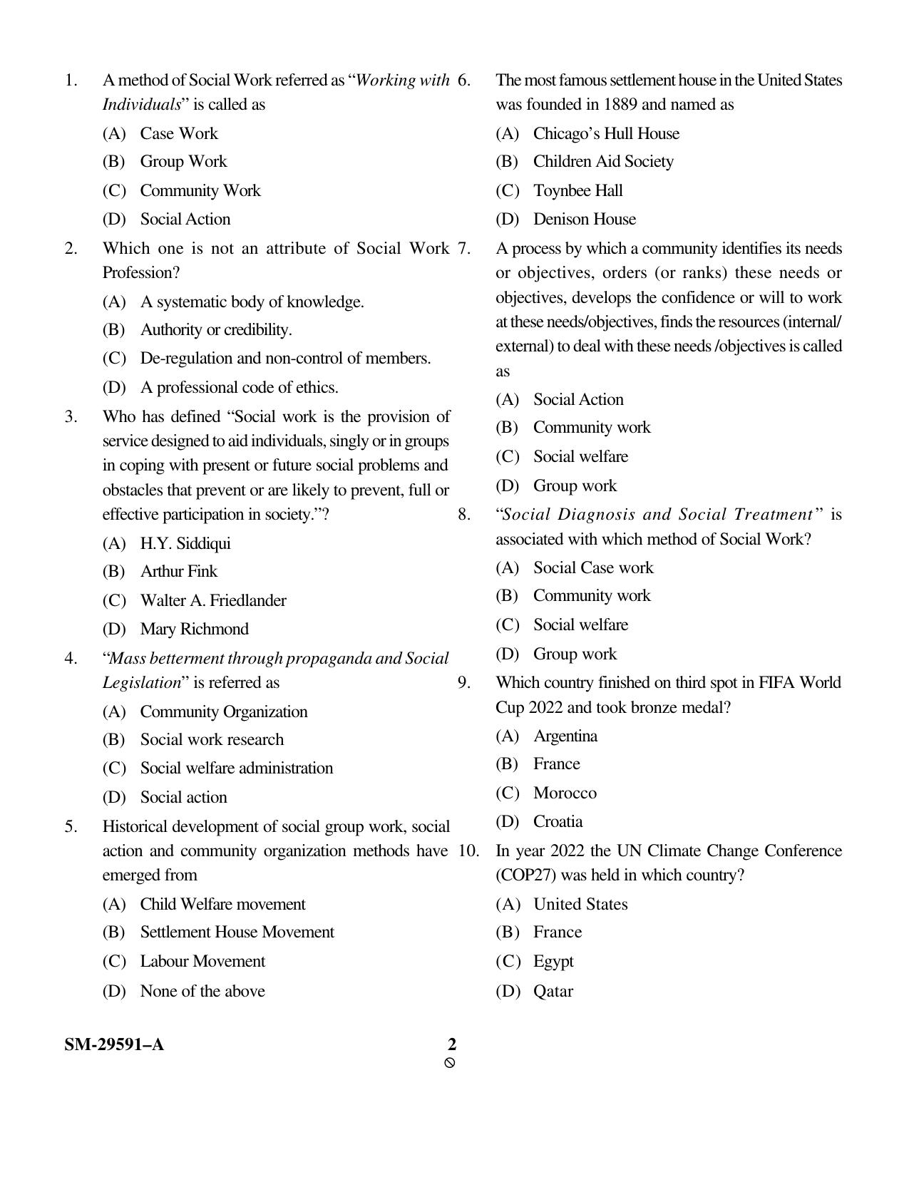 KUET 2024 M.A. Social Work Question Paper - Page 10