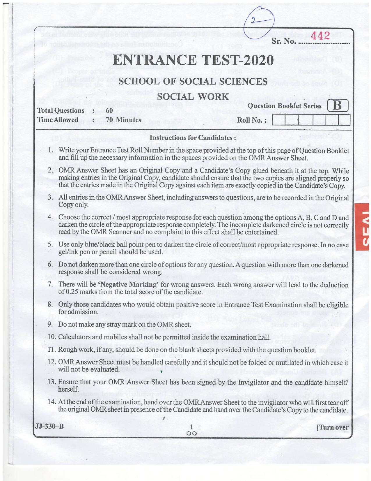 KUET 2024 M.A. Social Work Question Paper - Page 32