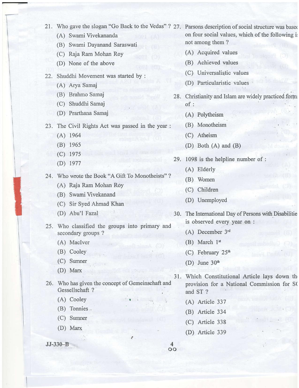 KUET 2024 M.A. Social Work Question Paper - Page 35
