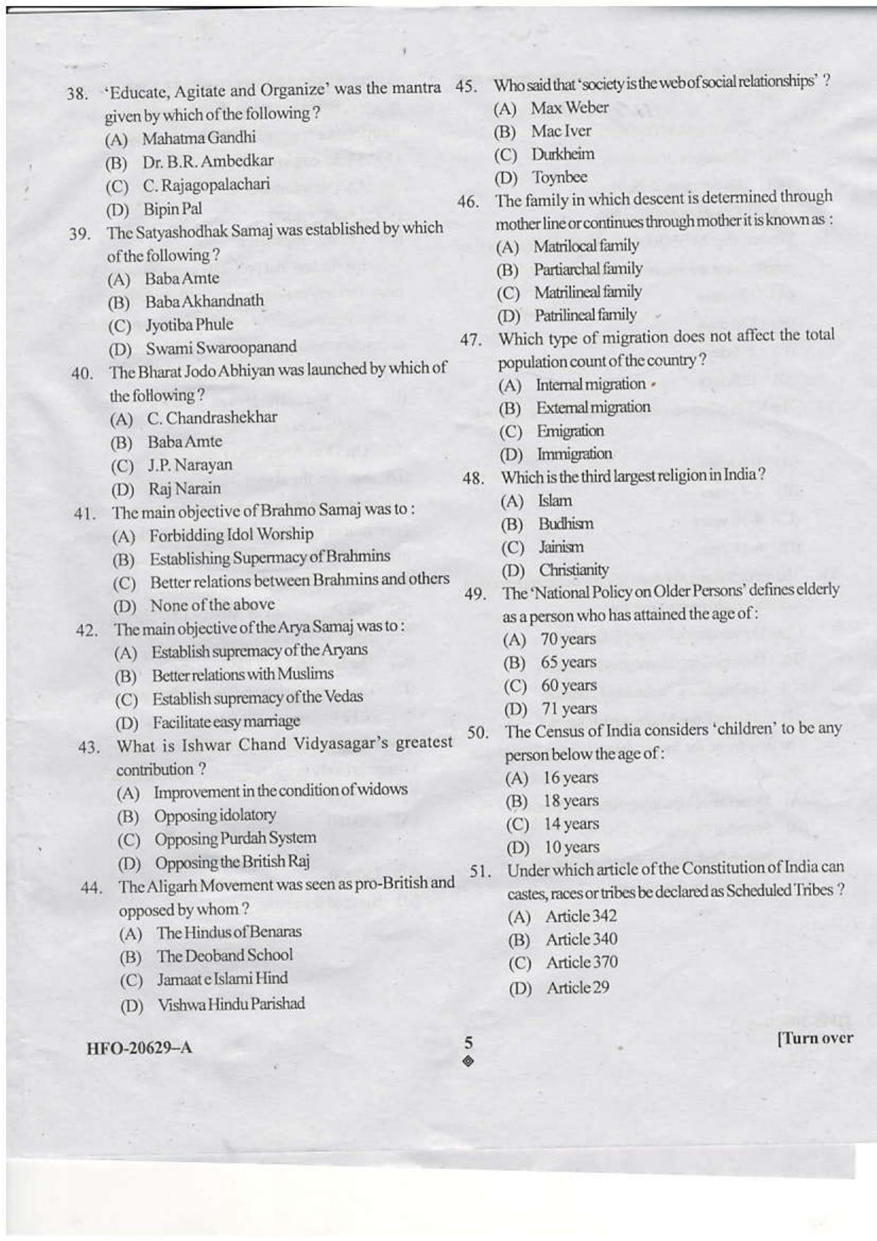 KUET 2024 M.A. Social Work Question Paper - Page 42