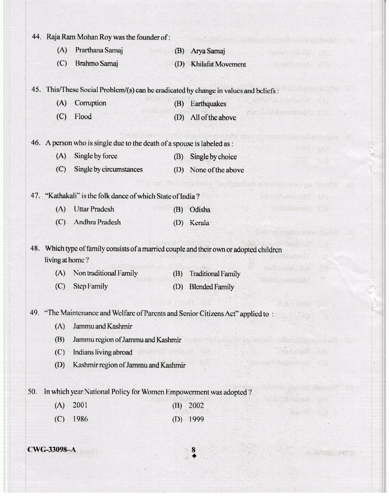 KUET 2024 M.A. Social Work Question Paper - Page 62