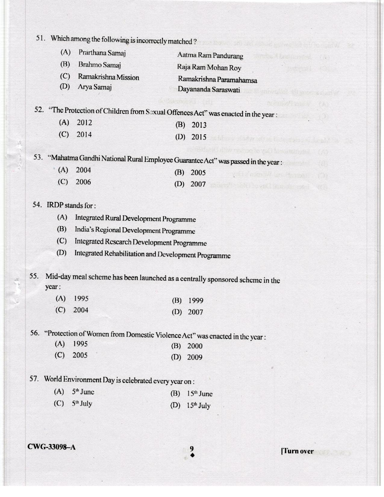 KUET 2024 M.A. Social Work Question Paper - Page 63