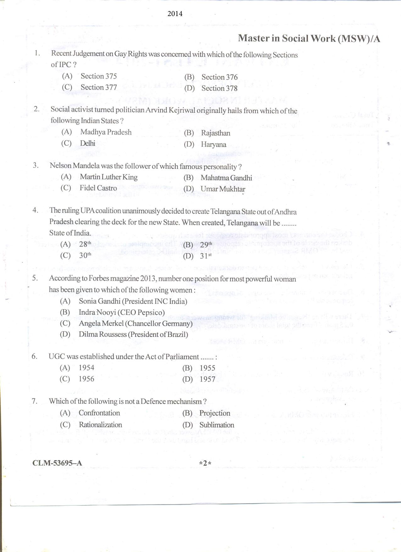 KUET 2024 M.A. Social Work Question Paper - Page 65