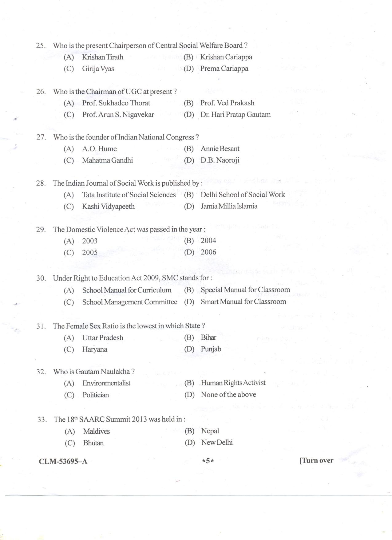 KUET 2024 M.A. Social Work Question Paper - Page 68