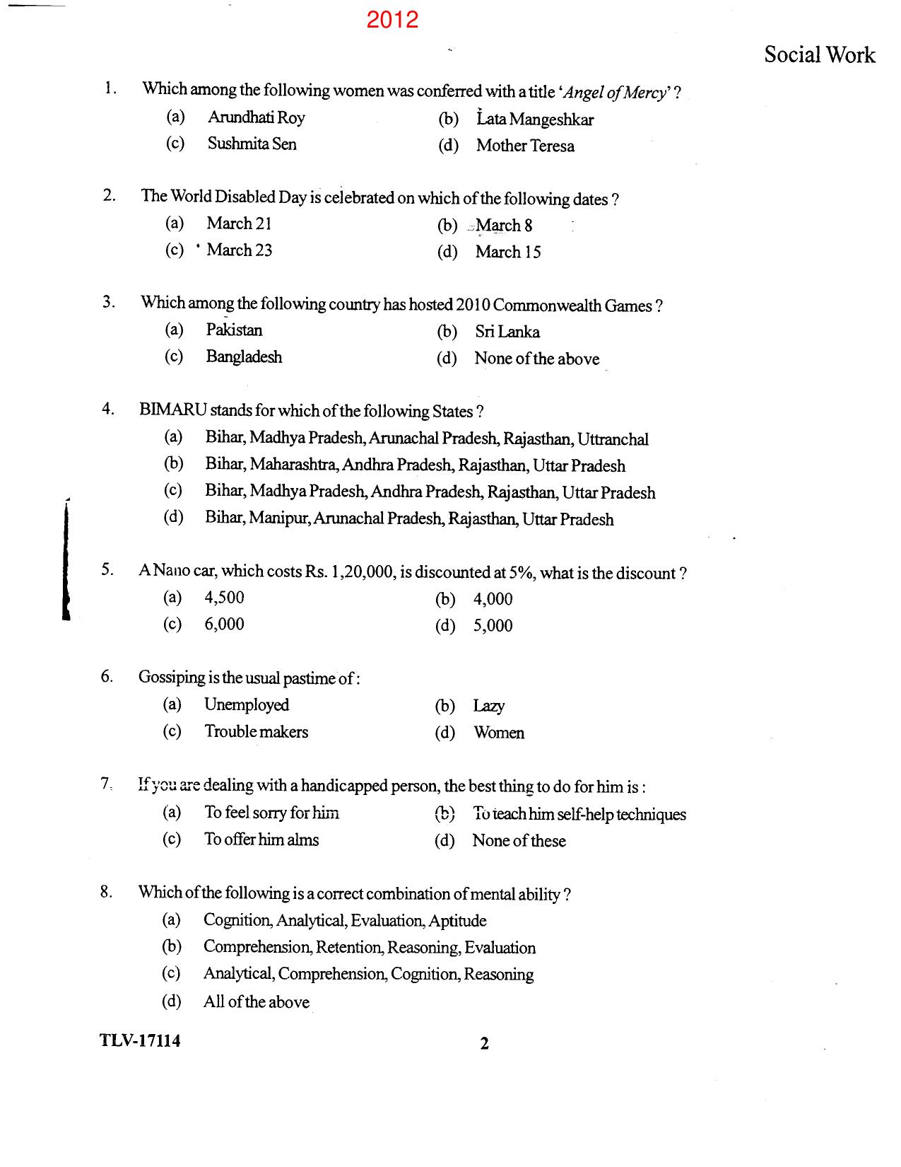 KUET 2024 M.A. Social Work Question Paper - Page 84