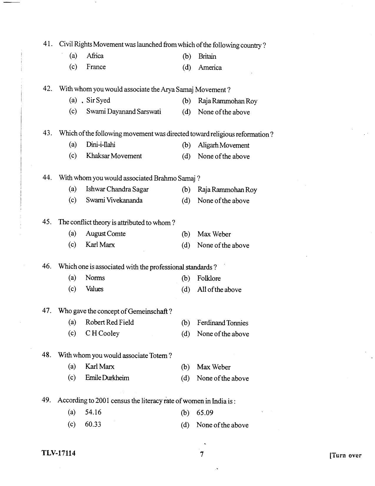 KUET 2024 M.A. Social Work Question Paper - Page 89