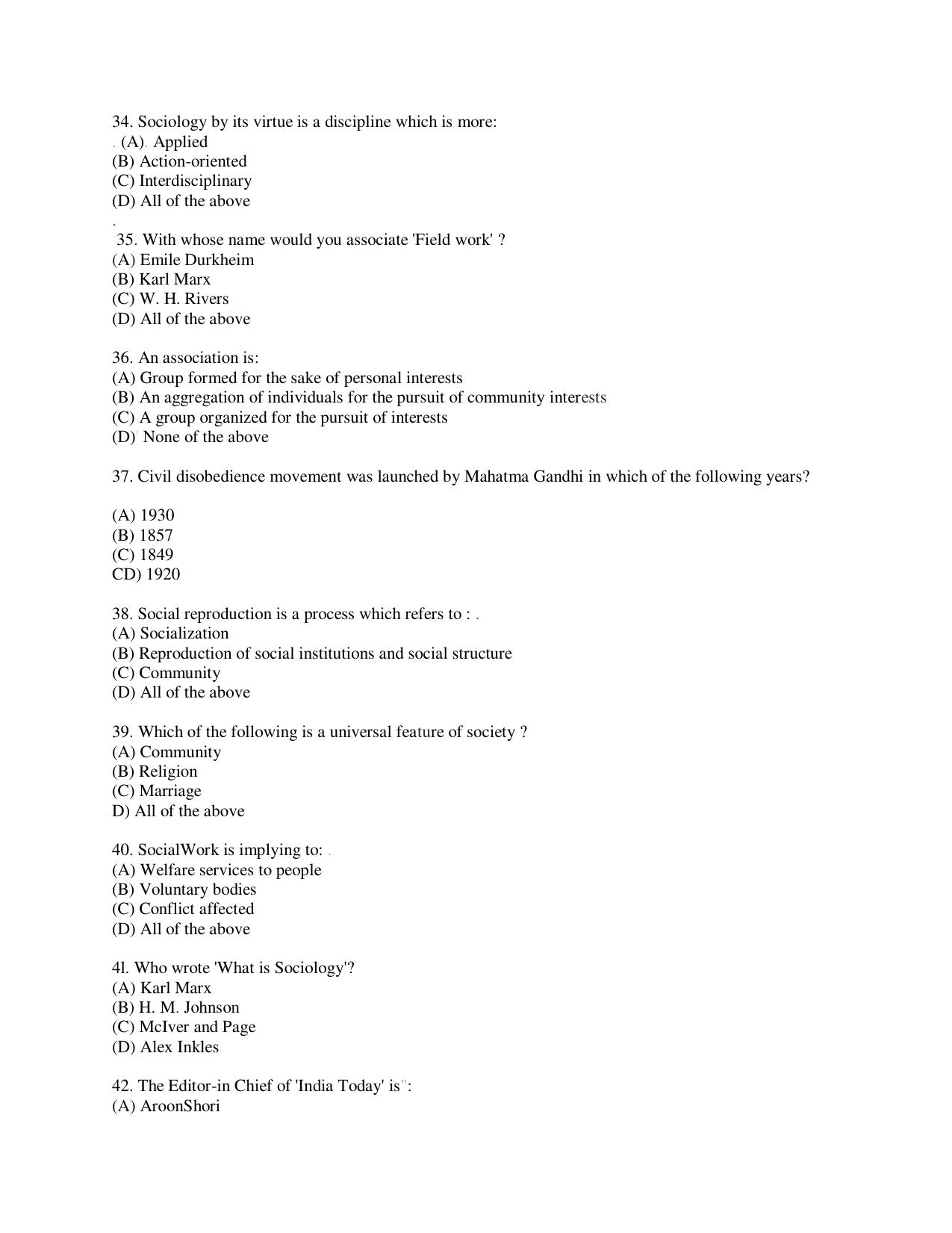KUET 2024 M.A. Social Work Question Paper - Page 104