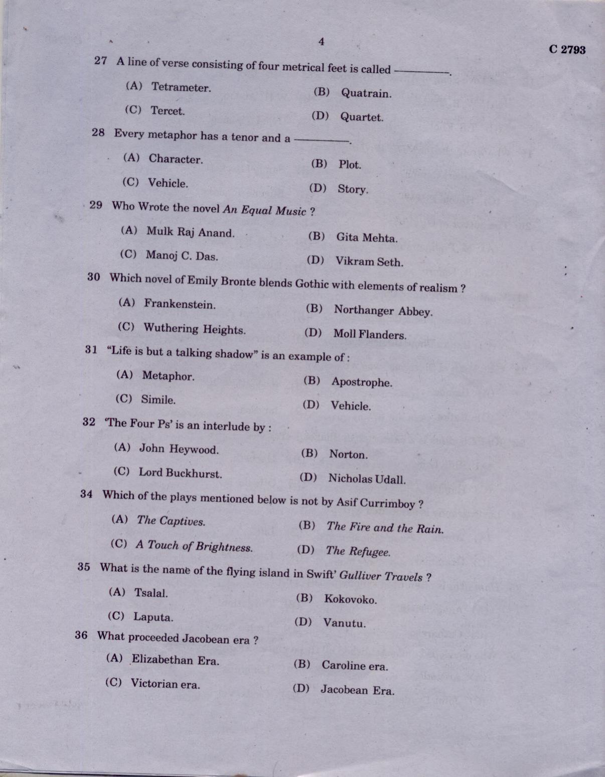 CUCAT 2021 M.A English Language & Literature Question Paper - Page 4