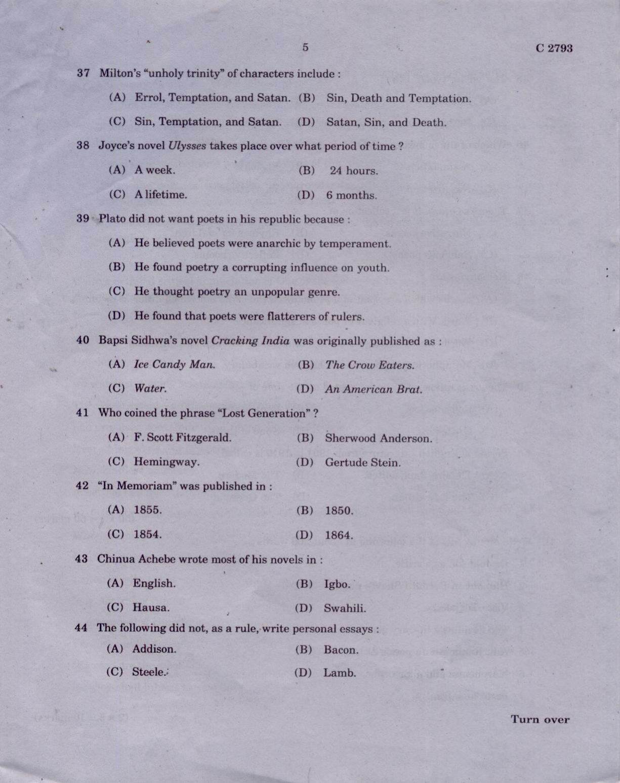 CUCAT 2021 M.A English Language & Literature Question Paper - Page 5