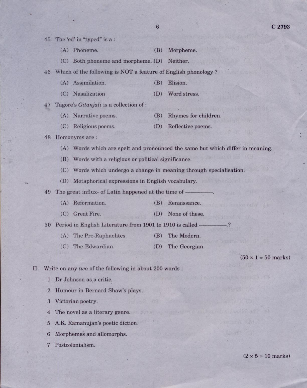 CUCAT 2021 M.A English Language & Literature Question Paper - Page 6