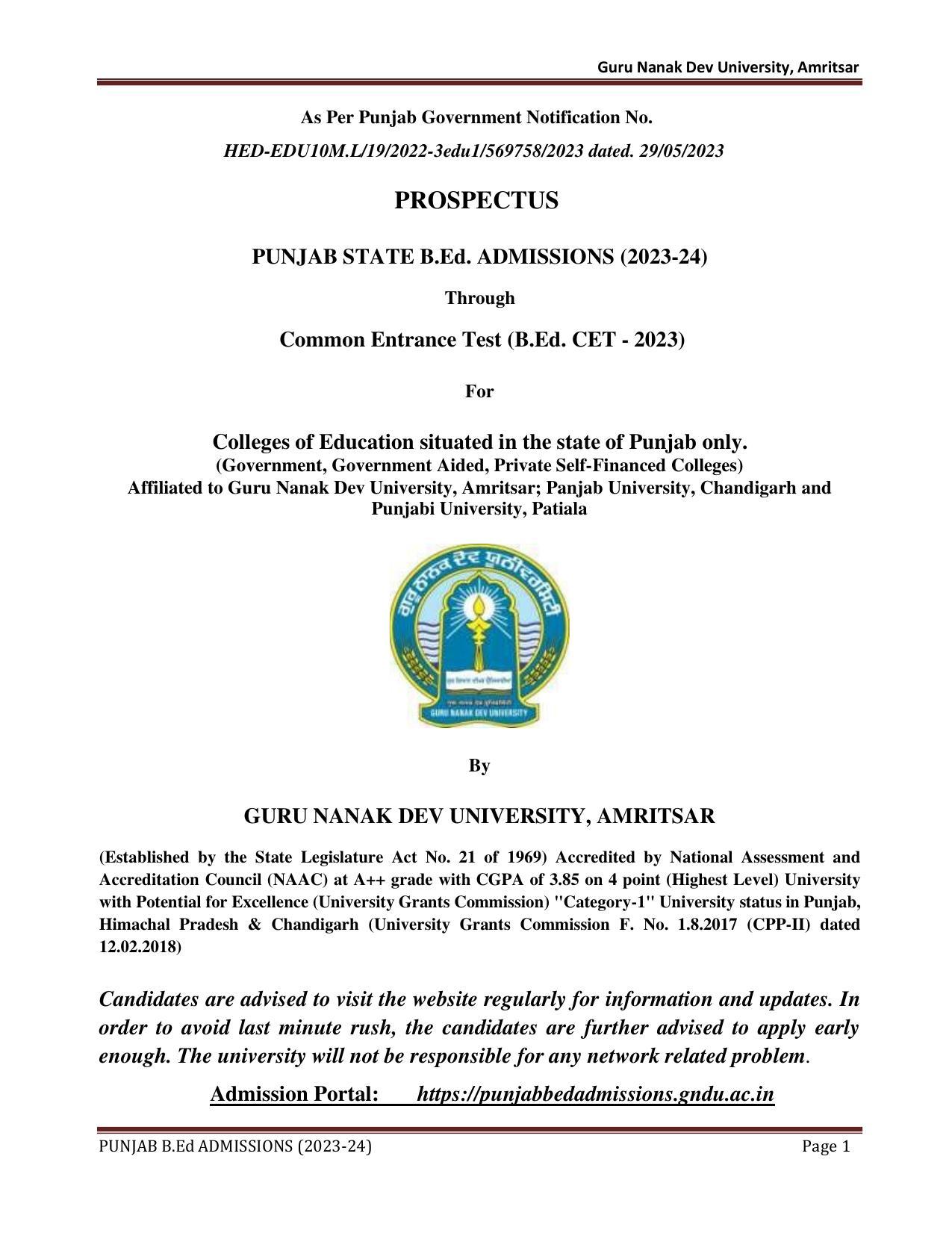 Punjab B.Ed CET 2023 - Page 1