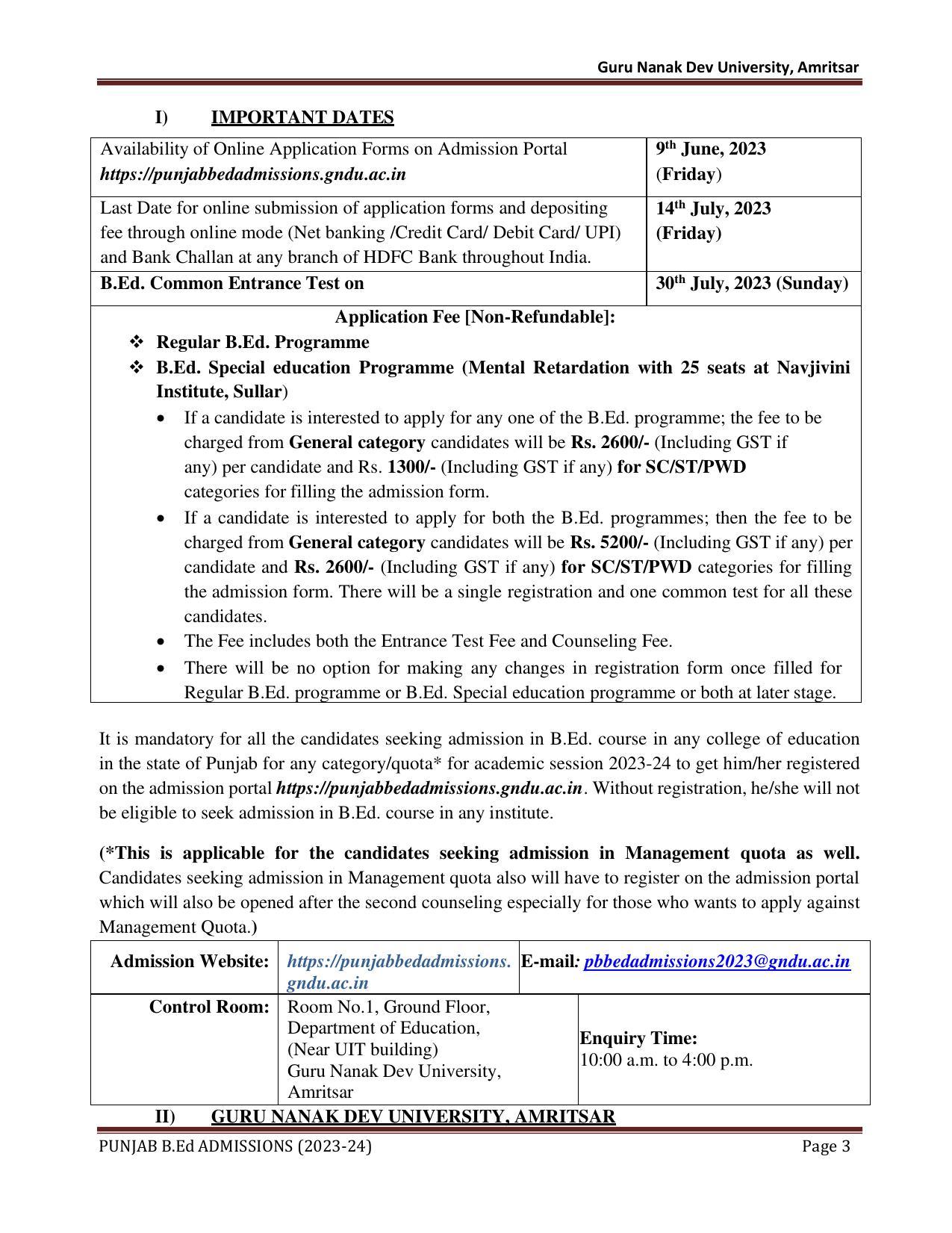 Punjab B.Ed CET 2023 - Page 3